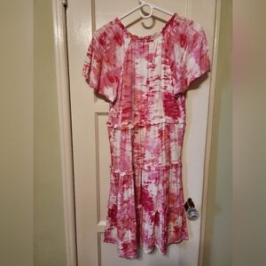 beachlunchlounge Pink and White Tie-Dye Sundress
